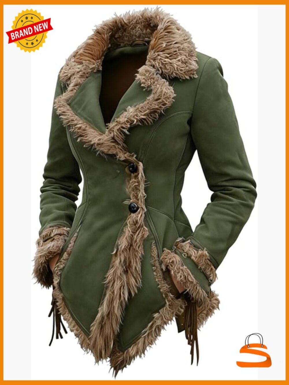 Faux Suede Jacket with Faux Fur Collar Slim Fit Trench Coat